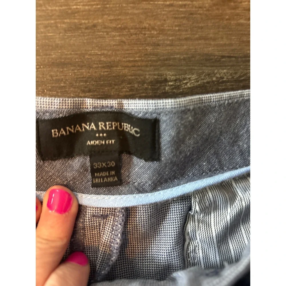 Banana Republic Aiden Fit Chino Pants Mens 33x30 Blue Houndstooth Trousers